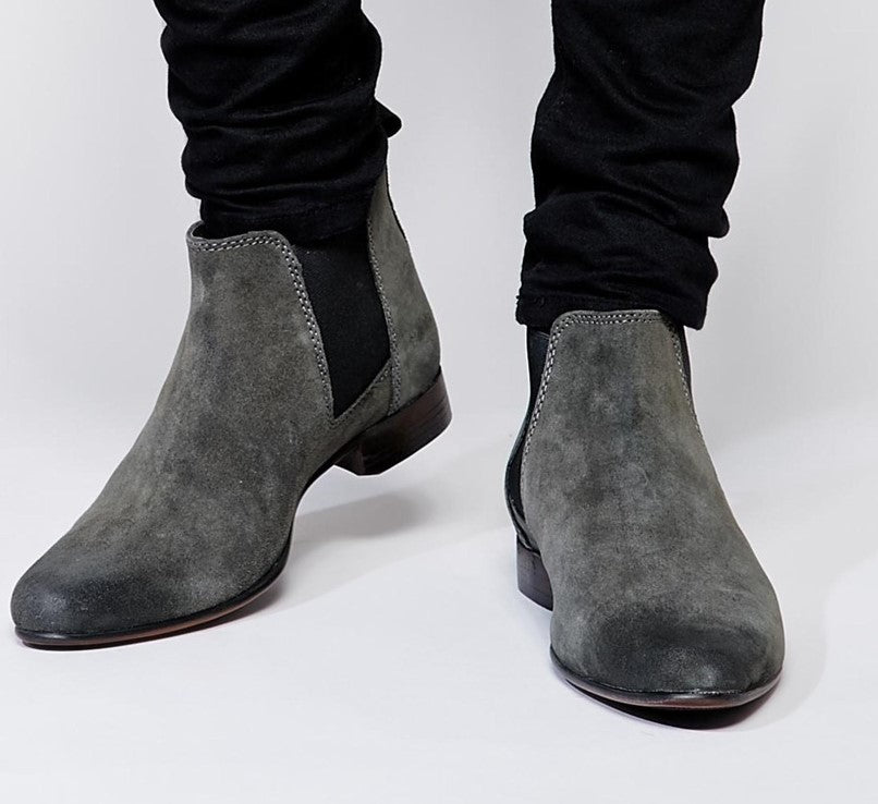 New Stylish Handmade Men’s Grey Color Boots, Suede Ankle High Chelsea Dress Slip On Boots