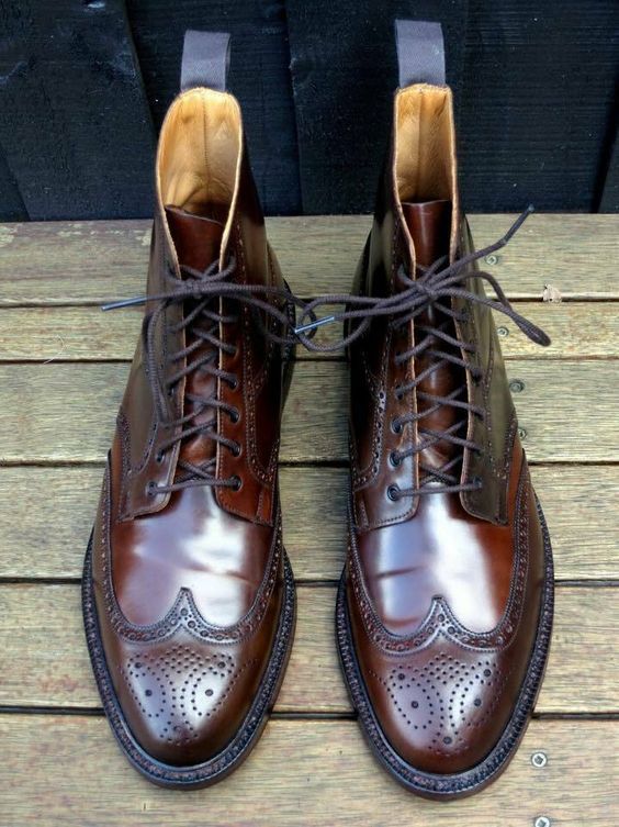 New Men's Handmade Brown Wing Tip Brogue Leather Ankle Boots, Men Designer Boots