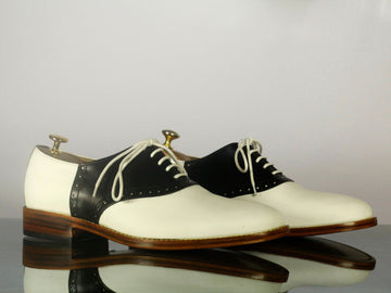 New Handmade Men's Two Tone Black & White Leather Lace Up Shoes, Men Designer Dress Shoes