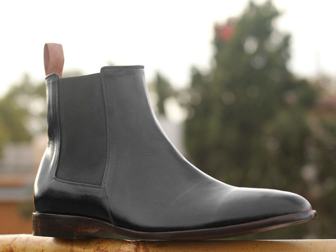 Men's Handmade Black Leather Chelsea Boots, Men Ankle Boots, Men Designer Boots