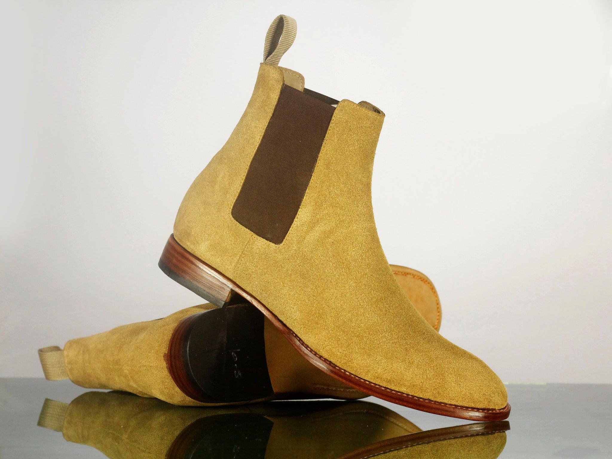 Handmade Men’s Designer Beautiful Suede Beige Color Boots, Men Chelsea Beige Boots