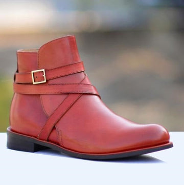 New Stylish Handmade Men's Burgundy Leather Jodhpur Boots, Men Buckle Ankle Boots, Men Designer Boots