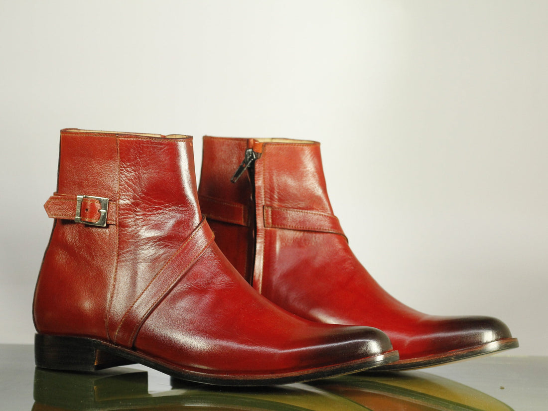 Stylish Handmade Men's Burgundy Leather Jodhpur Boots, Men Buckle &amp; Zipper Designer Boots