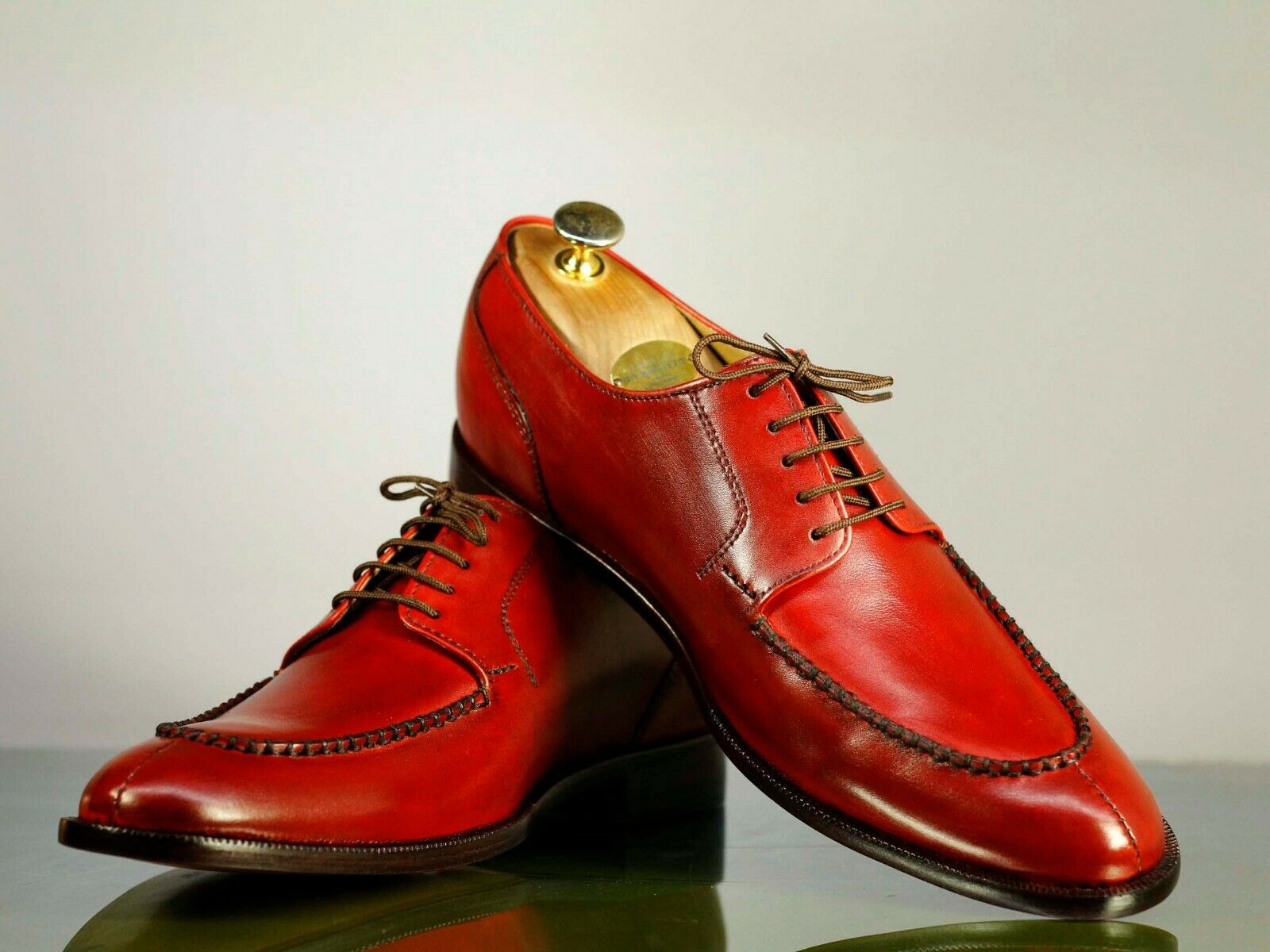 New Handmade Men's Red Split Toe Leather Lace Up Shoes, Men Designer Dress Oxford Shoes