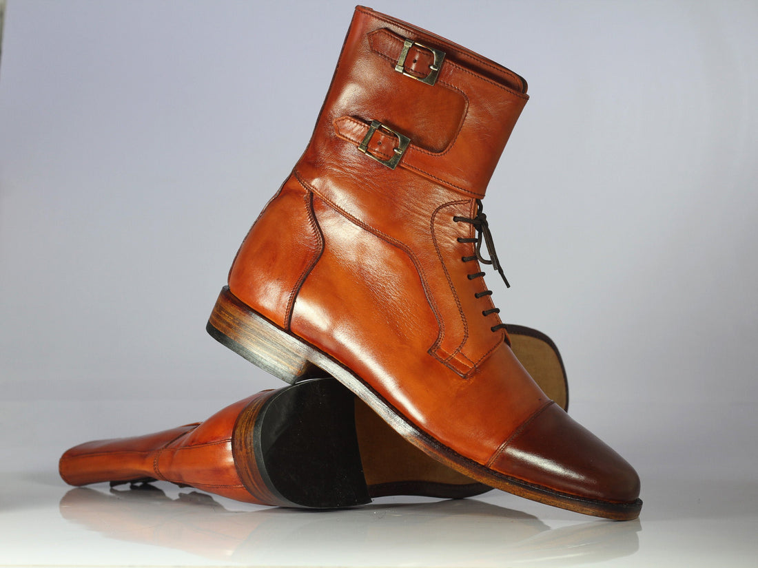 Handmade Mens Handmade Brown Color Cap Toe Leather Boots, Men’s High Ankle Formal Designer Boots