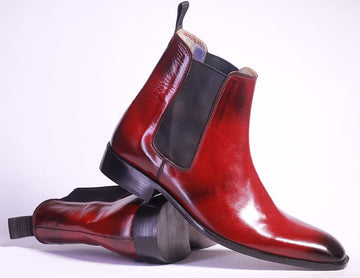 Mens Handmade Stylish Burgundy Color Leather Chelsea Boots, Men Ankle High Boots