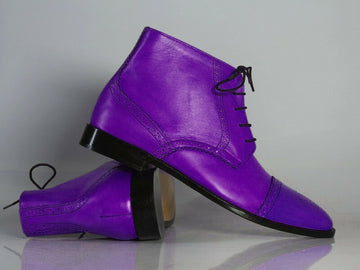 Handmade Mens Purple Leather Cap Toe Chukka Boots, Men Designer Leather Boots