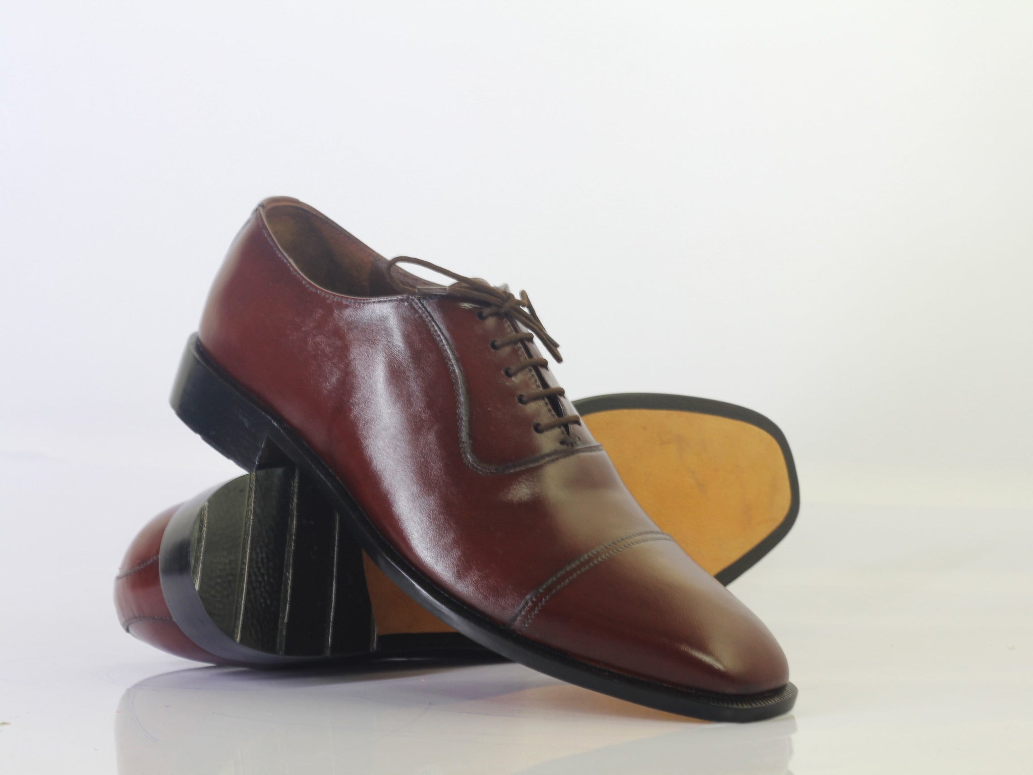 New Handmade Men's Burgundy Cap Toe Leather Lace Up Shoes, Men Designer Dress Formal Shoes