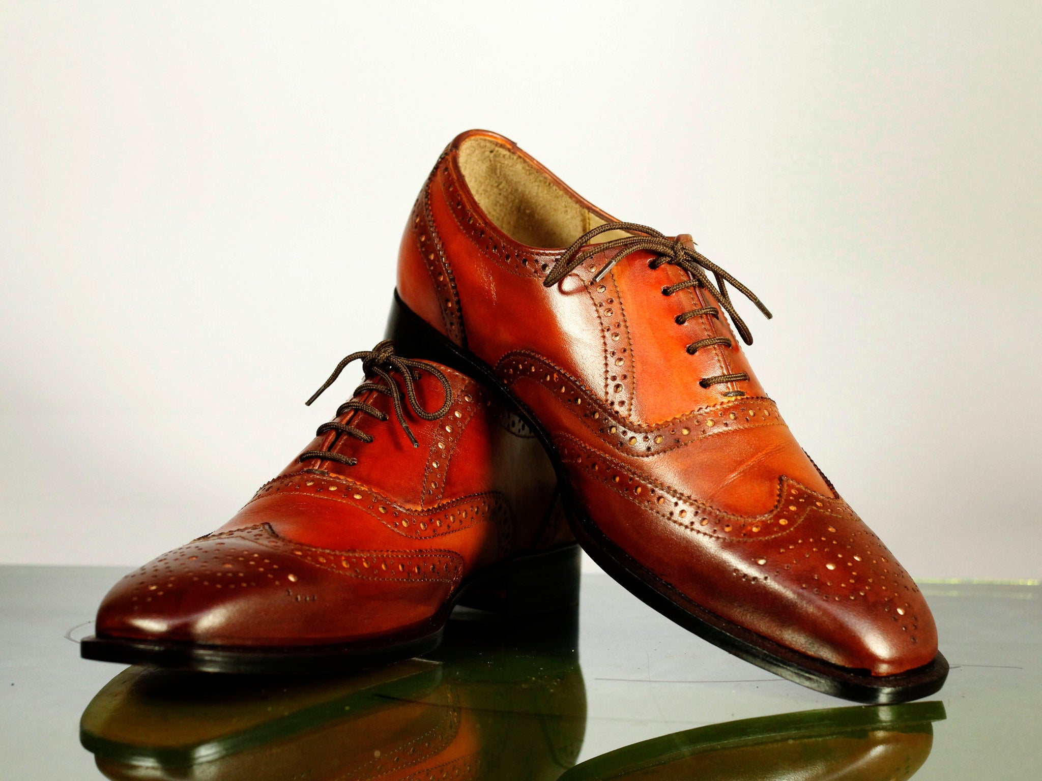 New Handmade Men's Brown Wing Tip Brogue Leather Lace Up Shoes, Men Designer Dress Formal Shoes