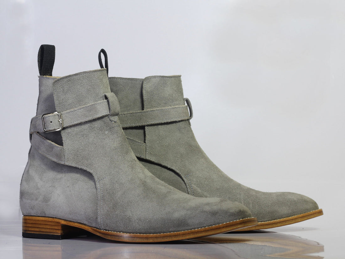 New Handmade Men's Gray Suede Jodhpur Boots, Men Ankle Boots, Men Designer Boots