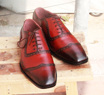 New Handmade Men's Burgundy Wing Tip Leather Lace Up Shoes, Men Designer Dress Formal Shoes