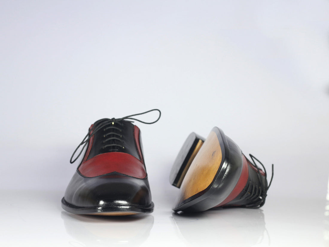 Mens Handmade Black Red Formal Wingtip Brogue Lace Up Shoes, Men Designer Fashion Shoes