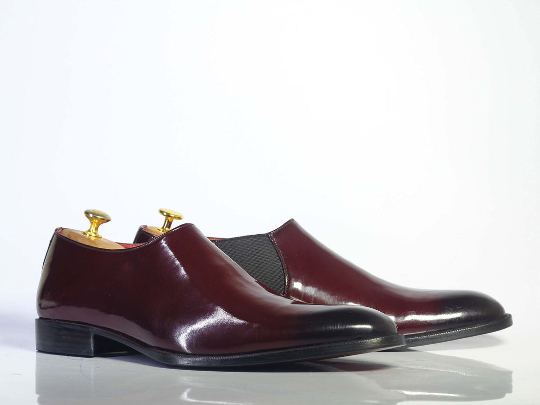 New Handmade Men's Burgundy Chelsea Style Leather Slip On Shoes, Men Designer Dress Formal Shoes