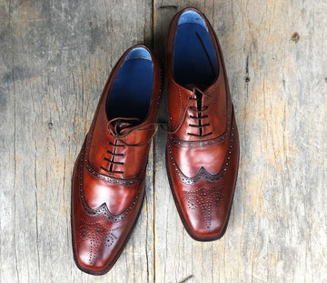 Nw Handmade Men's Burgundy Wing Tip Brogue Leather Lace Up Shoes, Men Designer Dress Formal Shoes