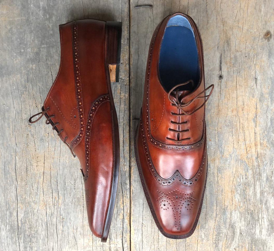 Nw Handmade Men's Burgundy Wing Tip Brogue Leather Lace Up Shoes, Men Designer Dress Formal Shoes