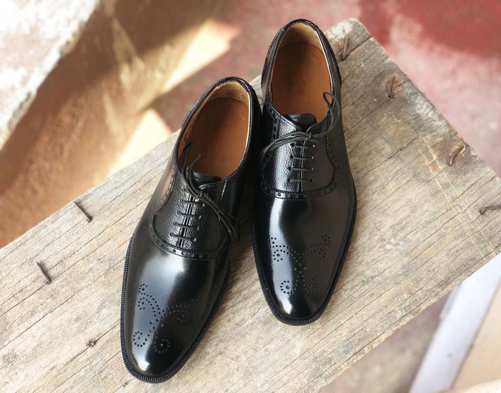 New Handmade Men's Black Brogue Toe Leather Lace Up Shoes, Men Designer Dress Formal Luxury Shoes