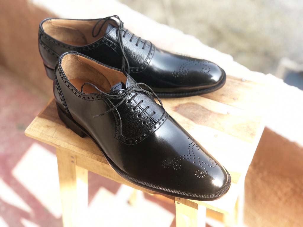 New Handmade Men's Black Brogue Toe Leather Lace Up Shoes, Men Designer Dress Formal Luxury Shoes