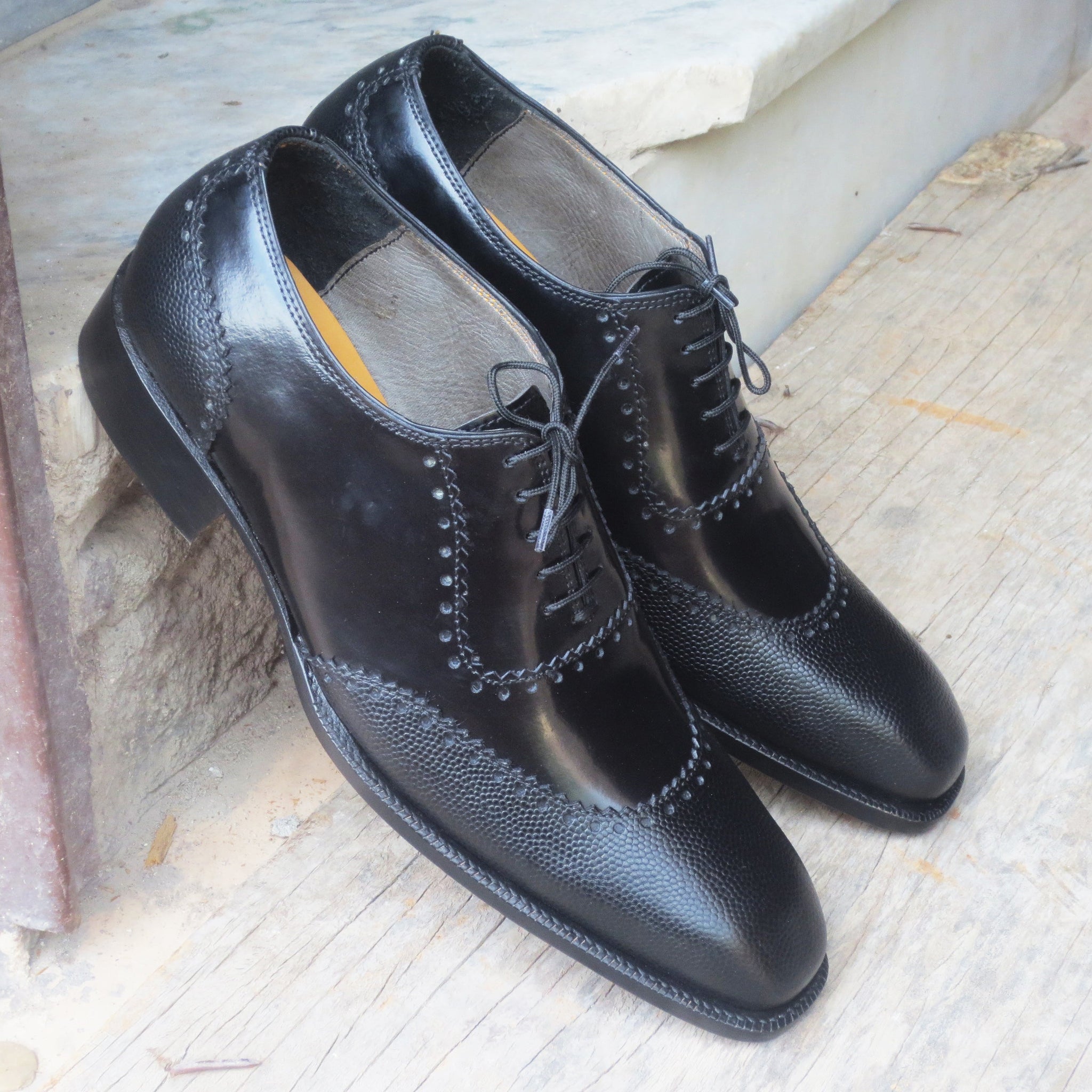 Mens Handmade Black Color Pebbled Leather Formal Designer Lace Up Shoes