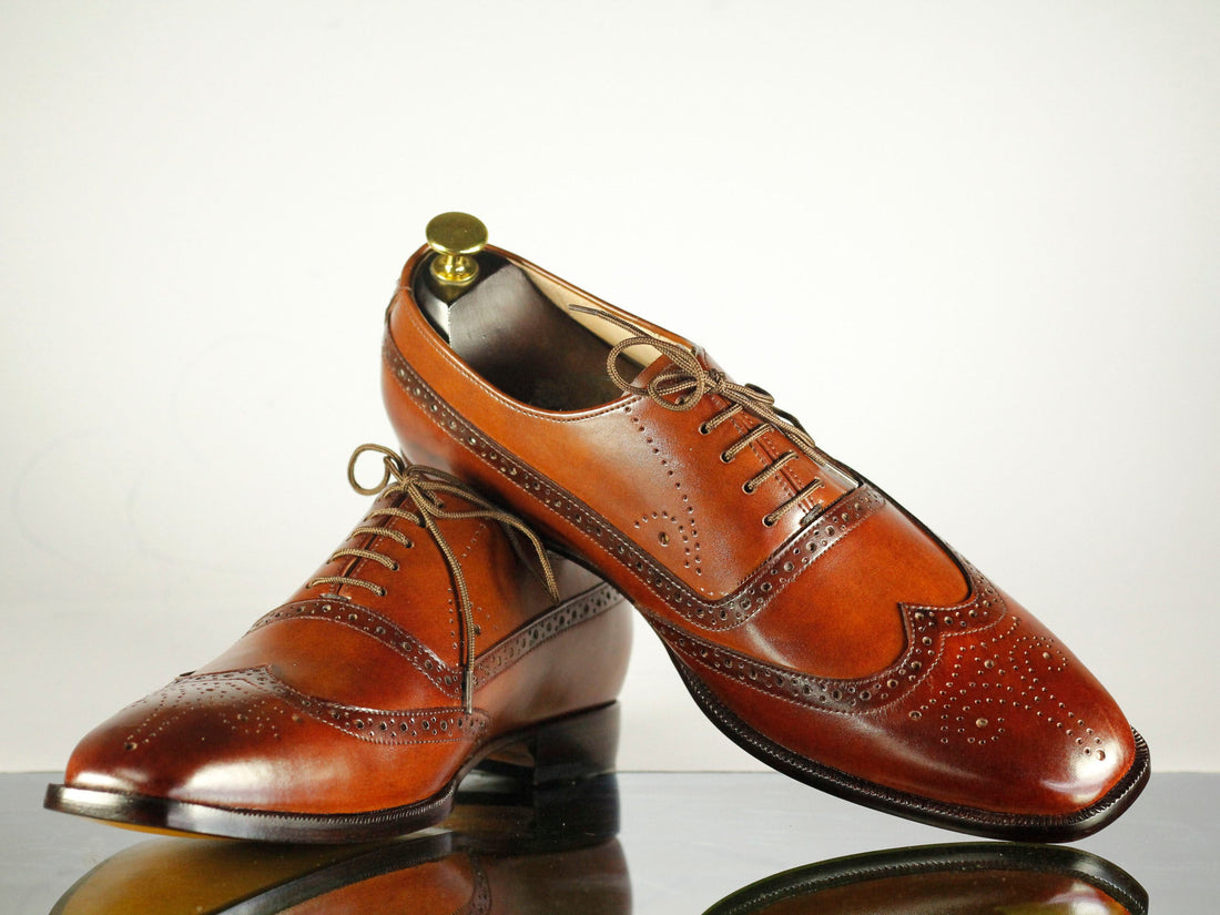 New Handmade Men's Brown Wing Tip Brogue Leather Lace Up Shoes, Men Designer Dress Formal Luxury Shoes