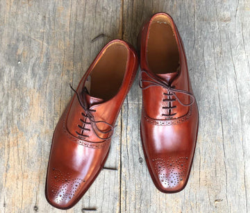 Mens Handmade Brown Brogue Toe Formal Designer Dressing Leather Lace UP Shoes &nbsp;