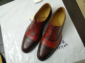 New Handmade Men's Two Tone Tan Brown Cap Toe Brogue Leather Lace Up Shoes, Men Designer Dress Formal Luxury Shoes