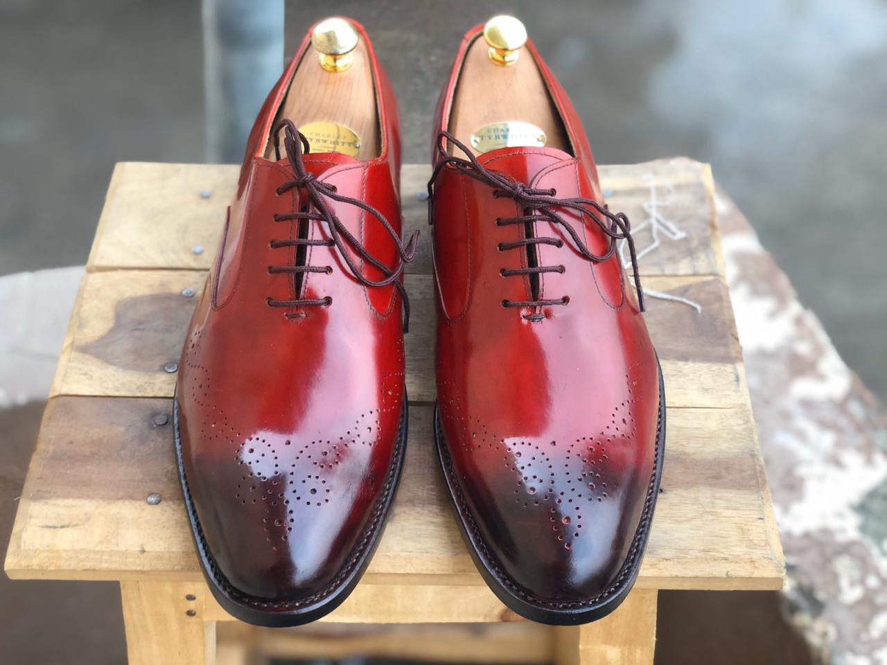 New Handmade Men's Burgundy Brogue Toe Leather Lace Up Shoes, Men Designer Dress Formal Luxury Shoes