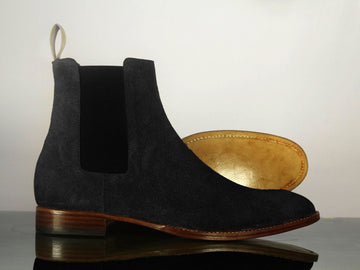 Handmade Mens Black Suede Chelsea Fashion Boots, Men Ankle High Classic Boots