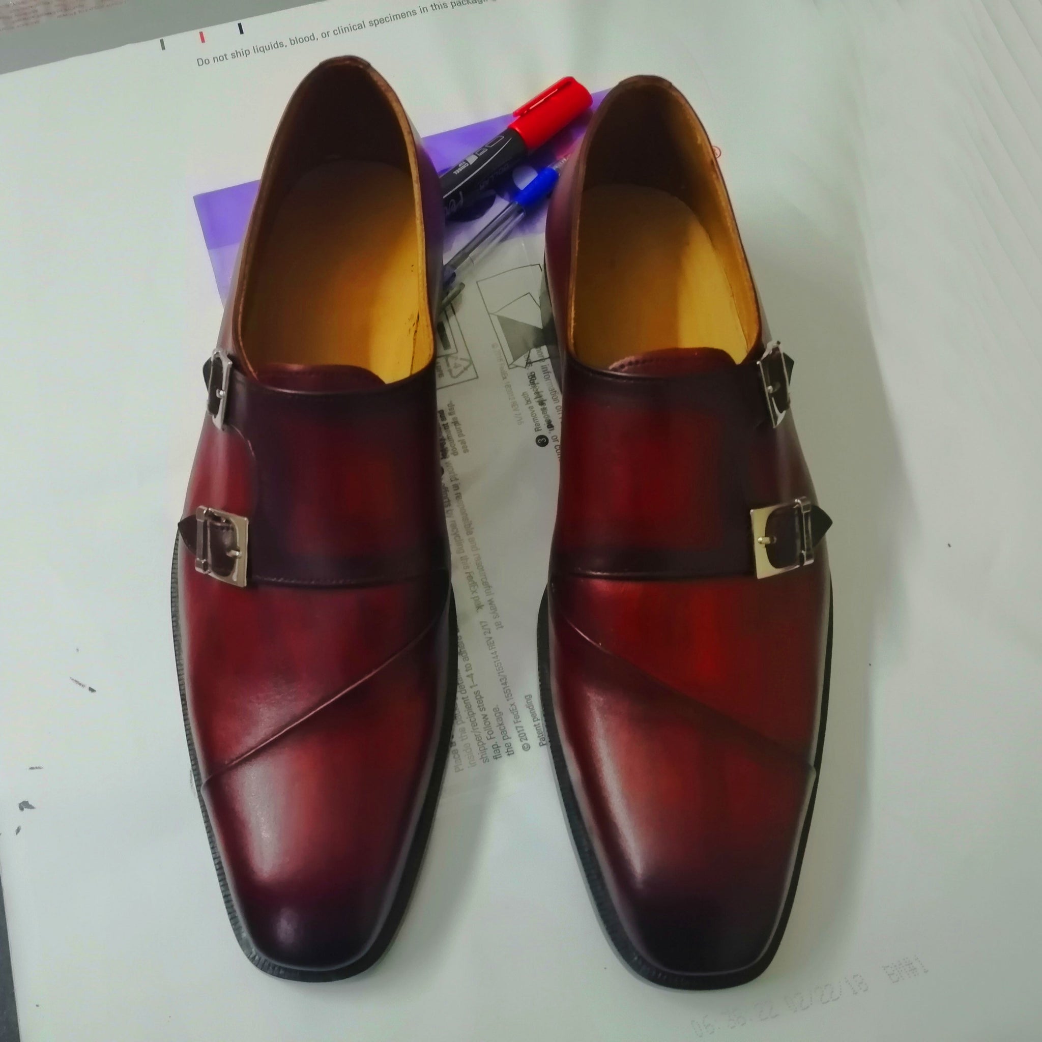 New Handmade Men's Burgundy Double Monk Strap Leather Shoes, Men Designer Dress Formal Luxury Shoes