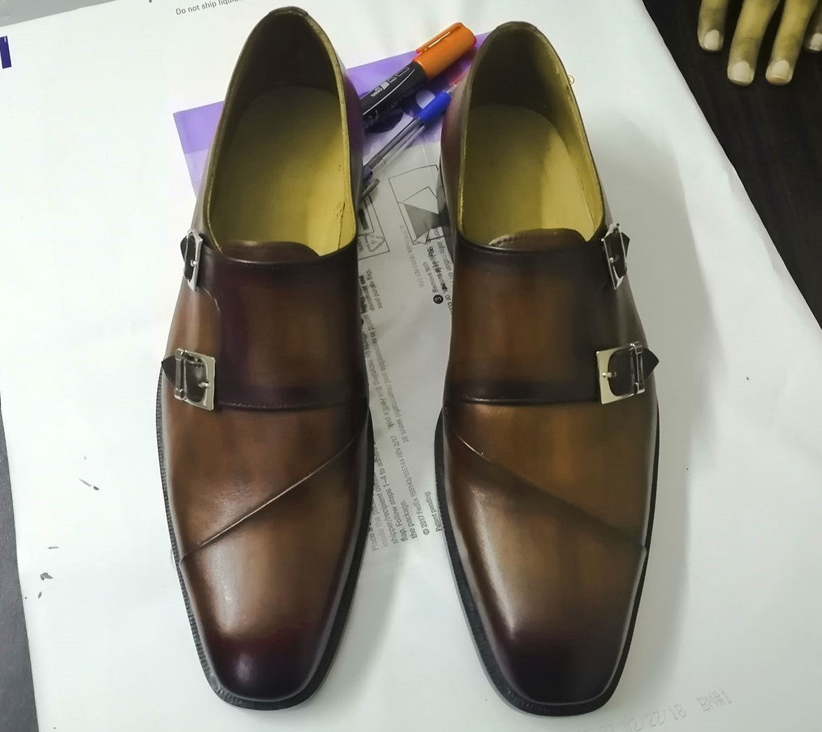 New Handmade Men's Brown Double Monk Strap Leather Shoes, Men Designer Dress Formal Luxury Shoes