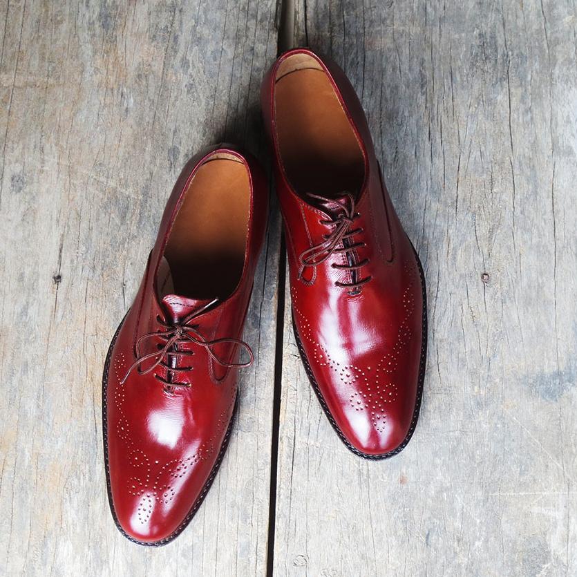 New Handmade Men's Burgundy Brogue Leather Lace Up Shoes, Men Designer Dress Formal Luxury Shoes