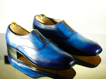 Two Tone Blue Wing Tip Brogue Leather Lace Up Shoes, Men Designer Dress Formal Luxury Shoes