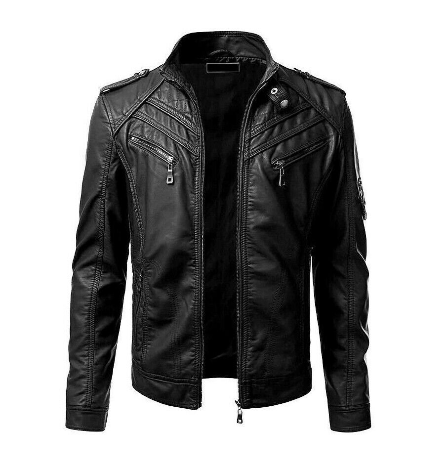 New Men's Black genuine Leather Jacket for men's, Biker Motorcycle cafe racer jacket