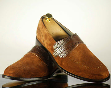 Handmade Men's Brown Leather Suede Stylish Loafer Shoes, Men Designer Dress Formal Luxury Shoes