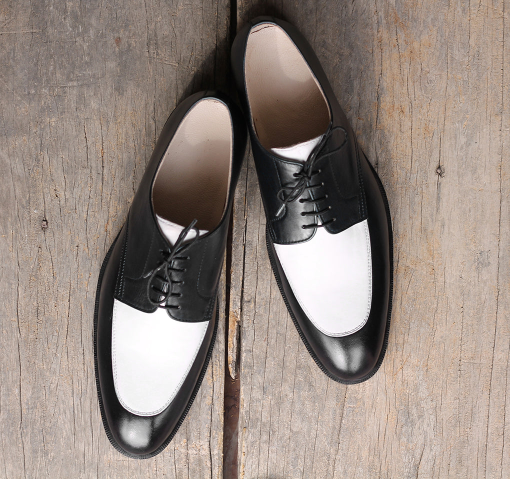 New Handmade Men's Two Tone Black White Leather Lace Up Shoes, Men Designer Dress Formal Luxury Party Shoes