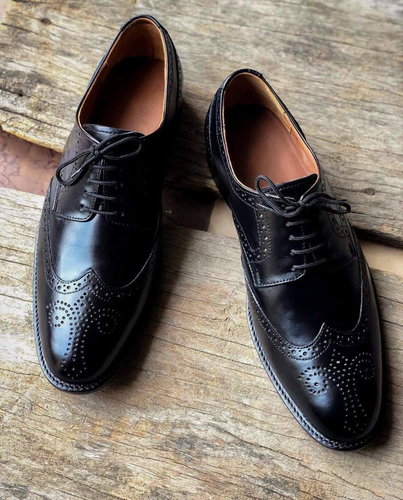 Beautiful Handmade Mens Black Wingtip Brogue Leather Shoes, Men’s Formal Dress Black Shoes