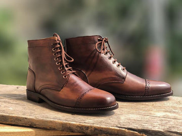 New Handmade Men's Rusty Antique Brown Leather Cap Toe Lace Up Boots, Men Ankle Boots, Men Designer Fashion Boots