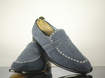 Men’s Handmade Beautiful Gray Color Suede Loafers, Men’s Fashion Casual Shoes