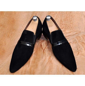 Handmade Men's Black Leather Suede Penny Loafer Shoes, Men Designer Dress Formal Luxury Shoes