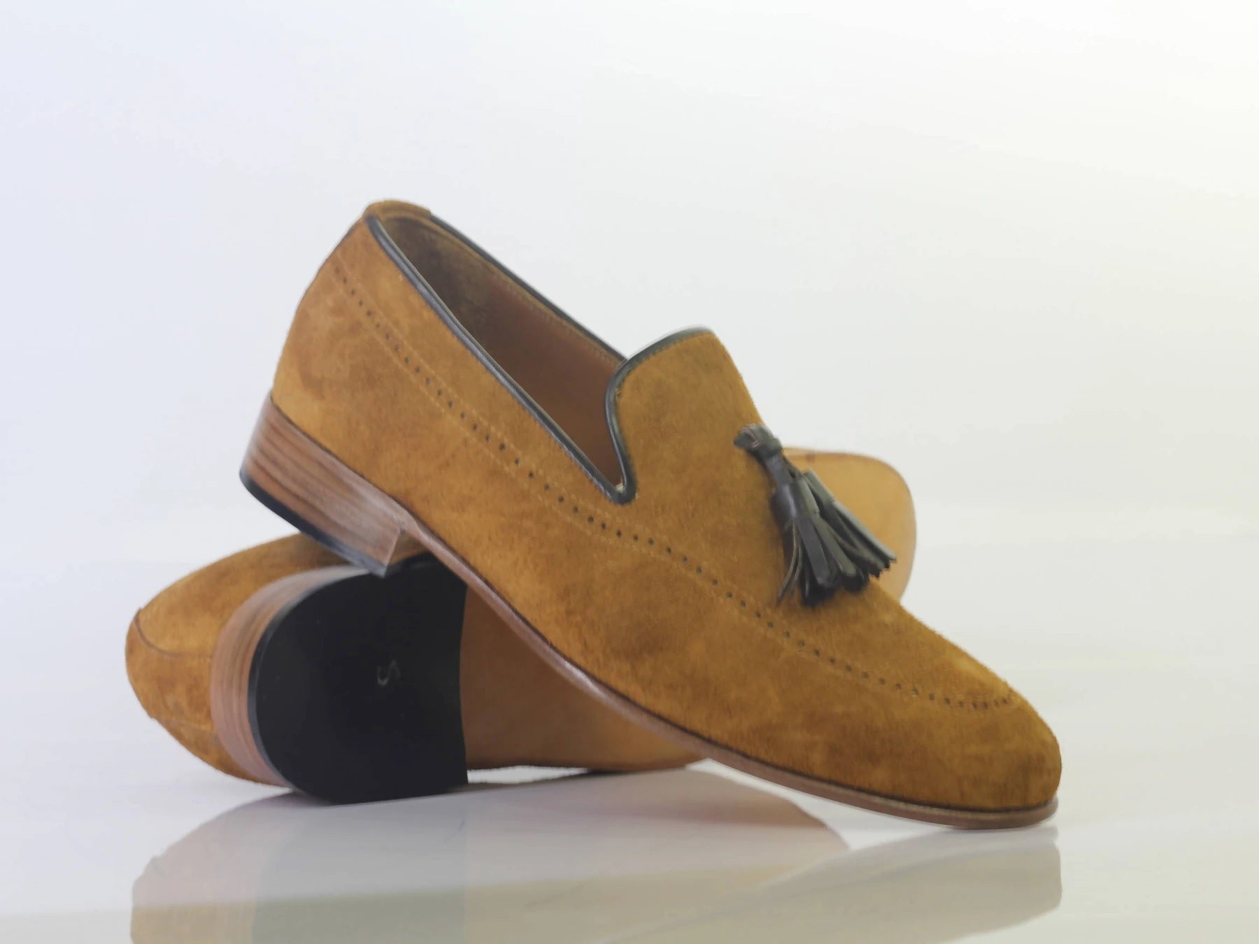 New Handmade Men's Tan Color Suede Tassel Loafers, Men Designer Dress Formal Luxury Shoes