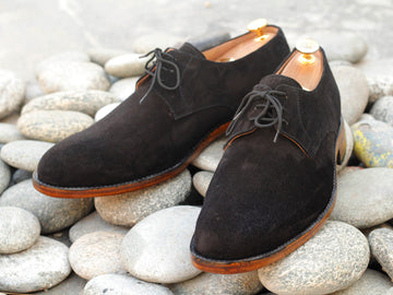 Handmade Mens Black Color Suede Derby Style Lace Up Shoes, Men’s Oxford Lace Up Shoes