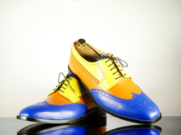 New Handmade Men's Multi Color Leather Wing Tip Brogue Lace Up Shoes, Men Designer Dress Formal Luxury Shoes