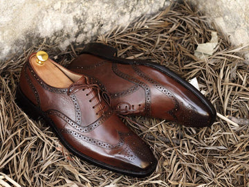 New Handmade Men's Brown Color Leather Wing Tip Brogue Lace Up Shoes, Men Designer Dress Formal Designer Shoes