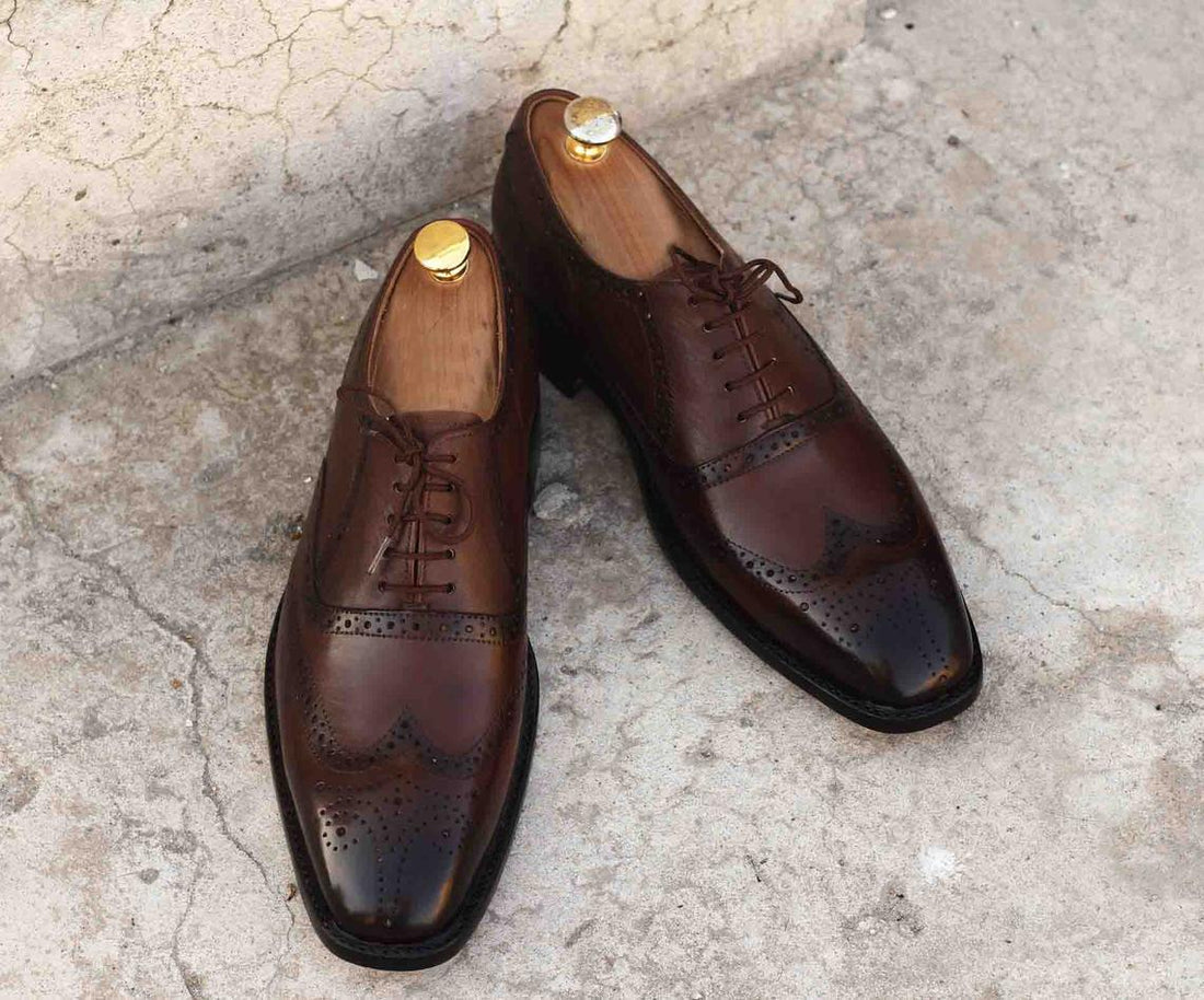 New Handmade Men's Brown Color Leather Wing Tip Brogue Lace Up Shoes, Men Designer Dress Formal Designer Shoes