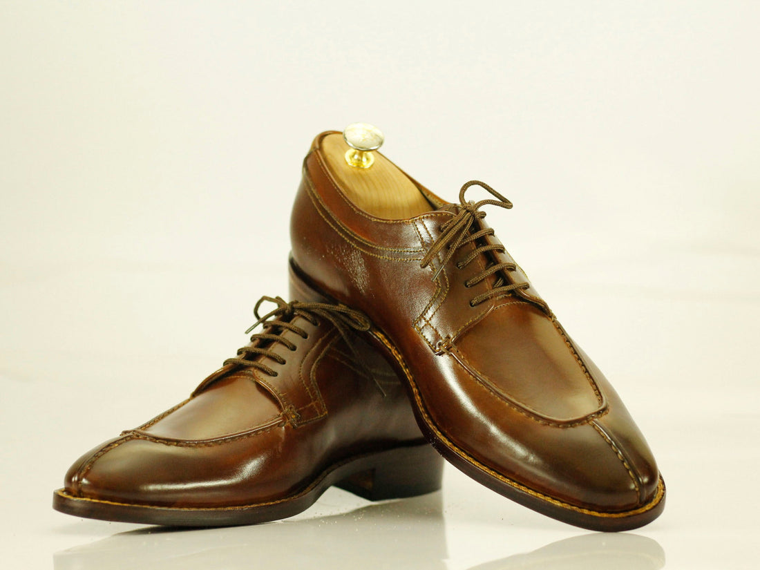 New Handmade Men's Brown Color Leather Split Toe Lace Up Shoes, Men Designer Dress Formal Luxury Shoes