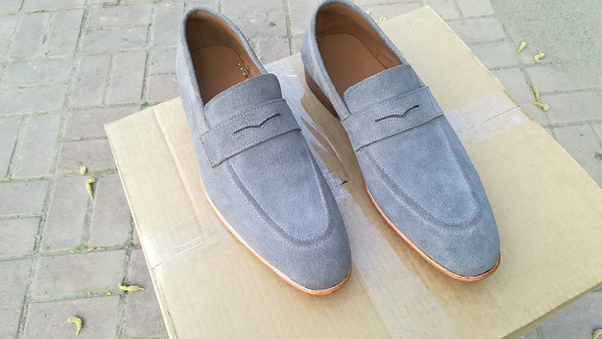 New Handmade Men's Gray Suede Penny Loafers, Men Designer Dress Luxury Shoes