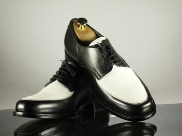 New Handmade Men's Black White Leather Round Toe Lace Up Shoes, Men Designer Dress Formal Luxury Shoes