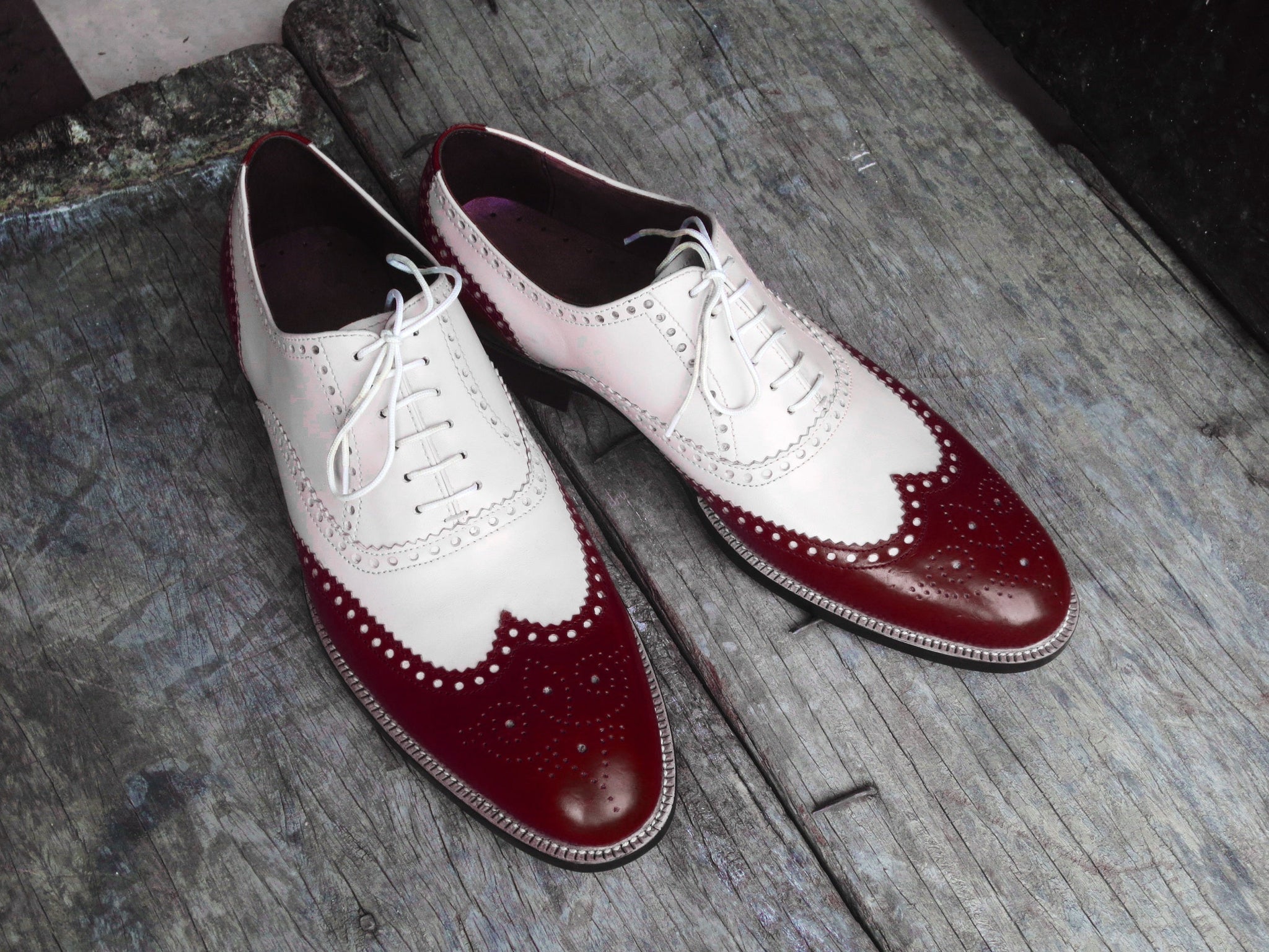 Two Tone Leather Wing Tip Brogue Lace Up Shoes, Men Designer Dress Formal Luxury Shoes