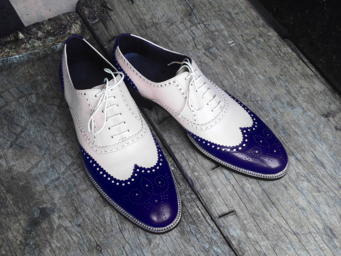 Two Tone Leather Wing Tip Brogue Lace Up Shoes, Men Designer Dress Formal Luxury Shoes