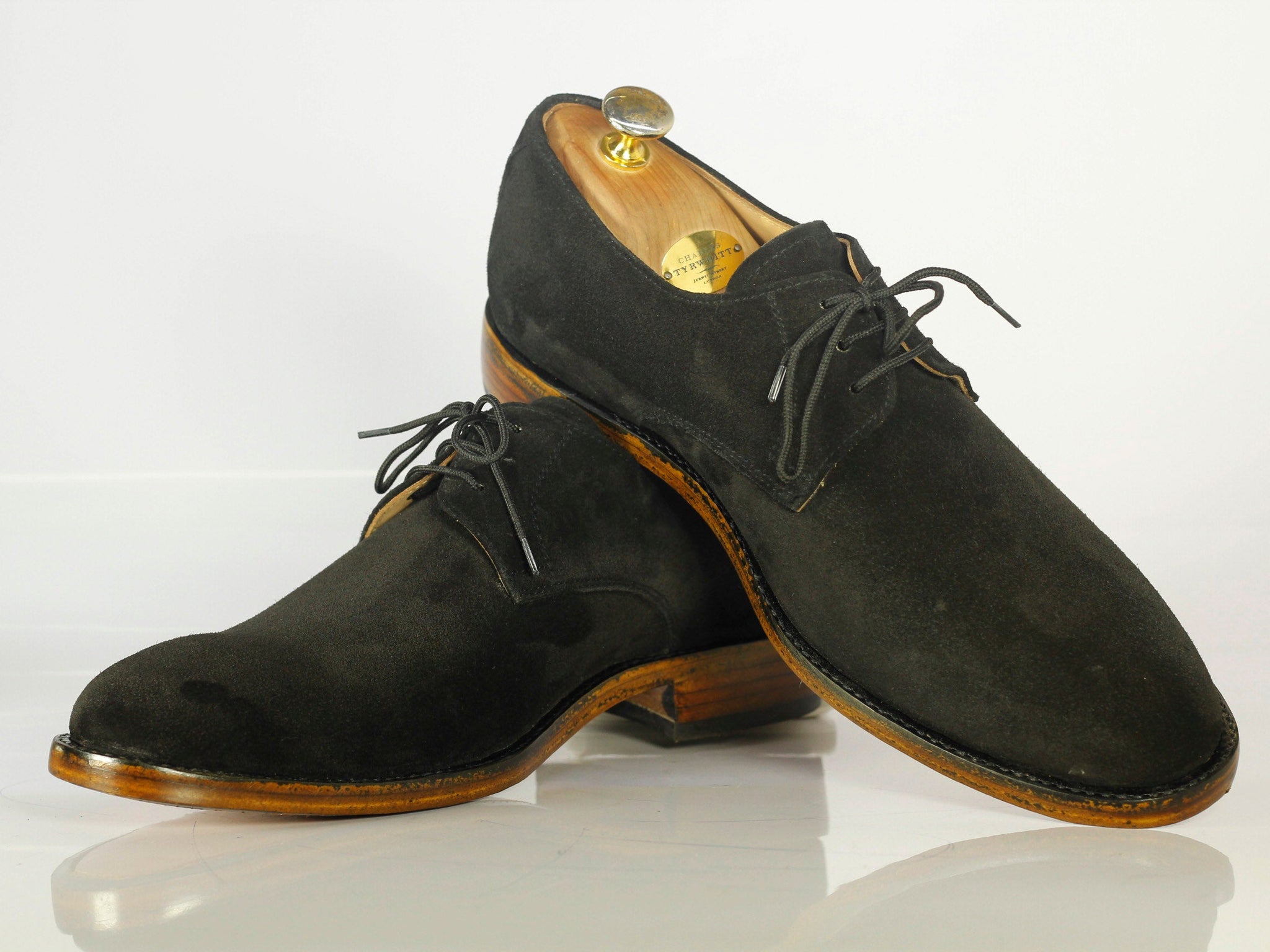 Mens Handmade Black Color Suede Derby Style Shoes, Men Fashion Designer Shoes