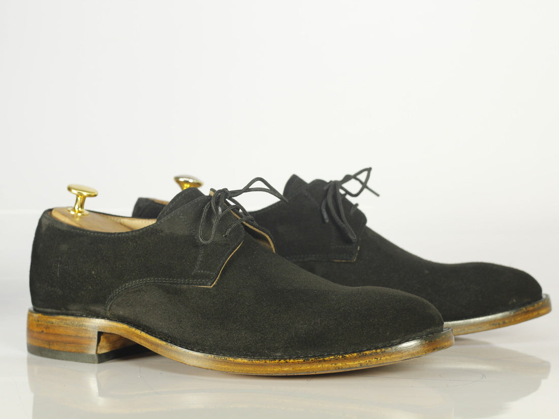 Mens Handmade Black Color Suede Derby Style Shoes, Men Fashion Designer Shoes